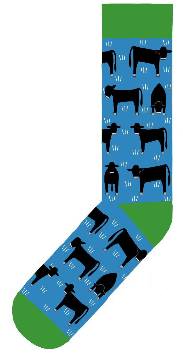 Red Tractor Socks- Angus on Blue