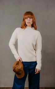 High Neck Crew Pullover- Ivory - Presence Hamilton
