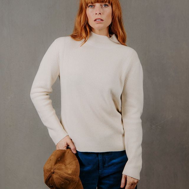 High Neck Crew Pullover- Ivory - Presence Hamilton