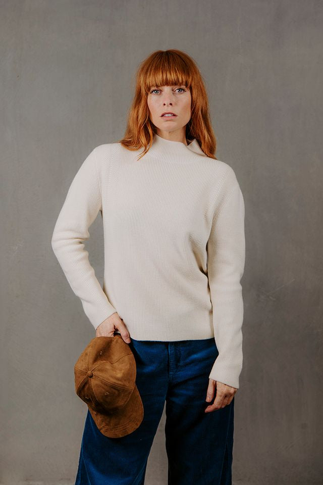 High Neck Crew Pullover- Ivory - Presence Hamilton