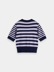 Short sleeved pullover top-Sky captain/lavender stripe - Presence Hamilton