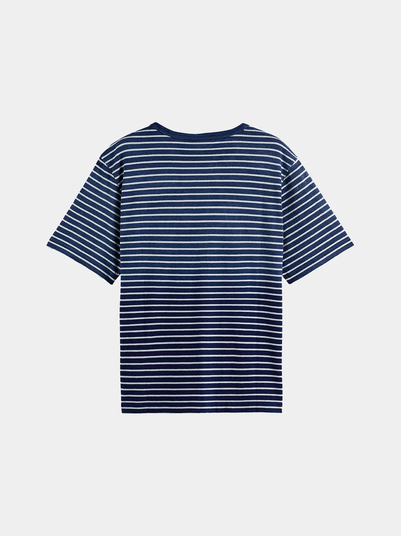 Indigo washed t-shirt -Sand Stripe