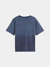 Indigo washed t-shirt -Sand Stripe