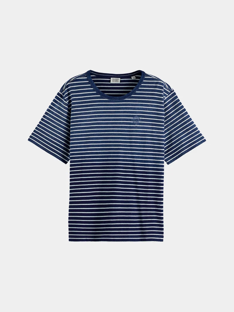 Indigo washed t-shirt -Sand Stripe