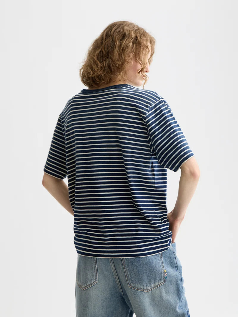 Indigo washed t-shirt -Sand Stripe
