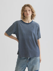 Indigo washed t-shirt -Sand Stripe