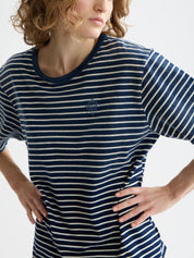 Indigo washed t-shirt -Sand Stripe