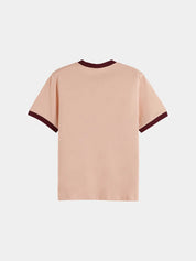 Embroidered ringer t-shirt-Rose Dust