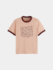 Embroidered ringer t-shirt-Rose Dust
