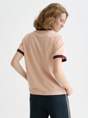 Embroidered ringer t-shirt-Rose Dust