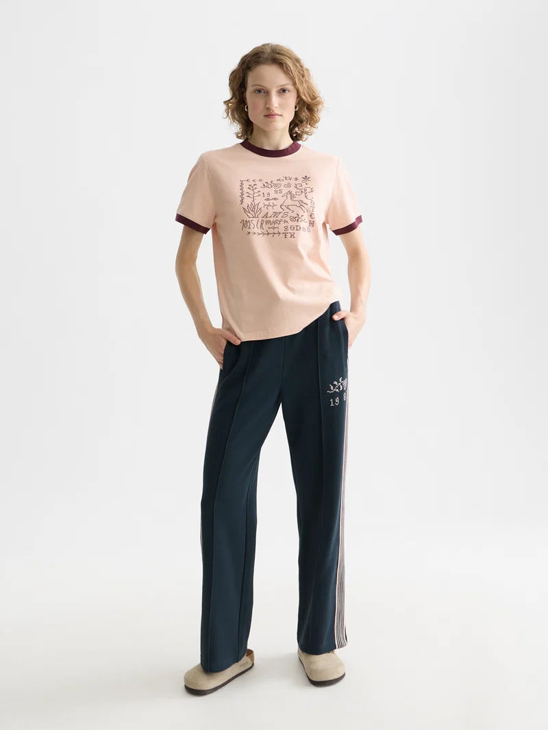 Embroidered ringer t-shirt-Rose Dust