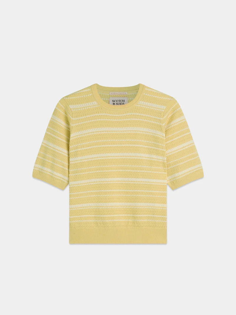 Striped knitted t-shirt-Parsnip