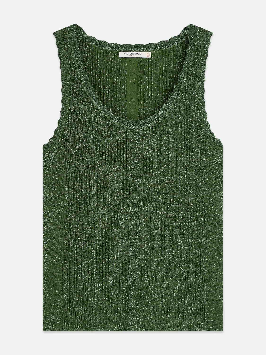 Metallic Ribbed Knitted Tank-Garden Green