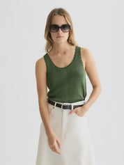 Metallic Ribbed Knitted Tank-Garden Green