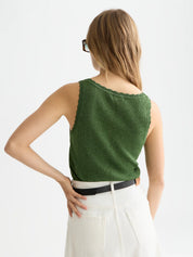 Metallic Ribbed Knitted Tank-Garden Green