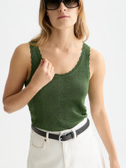 Metallic Ribbed Knitted Tank-Garden Green