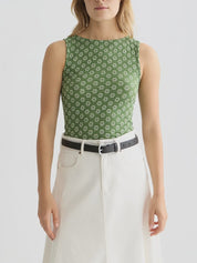 Slash Neck Tank- Garden Green