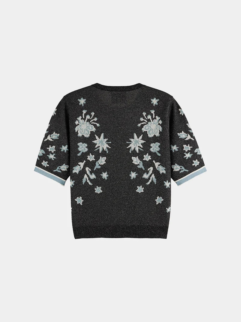Jacquard short-sleeved top- Meteorite