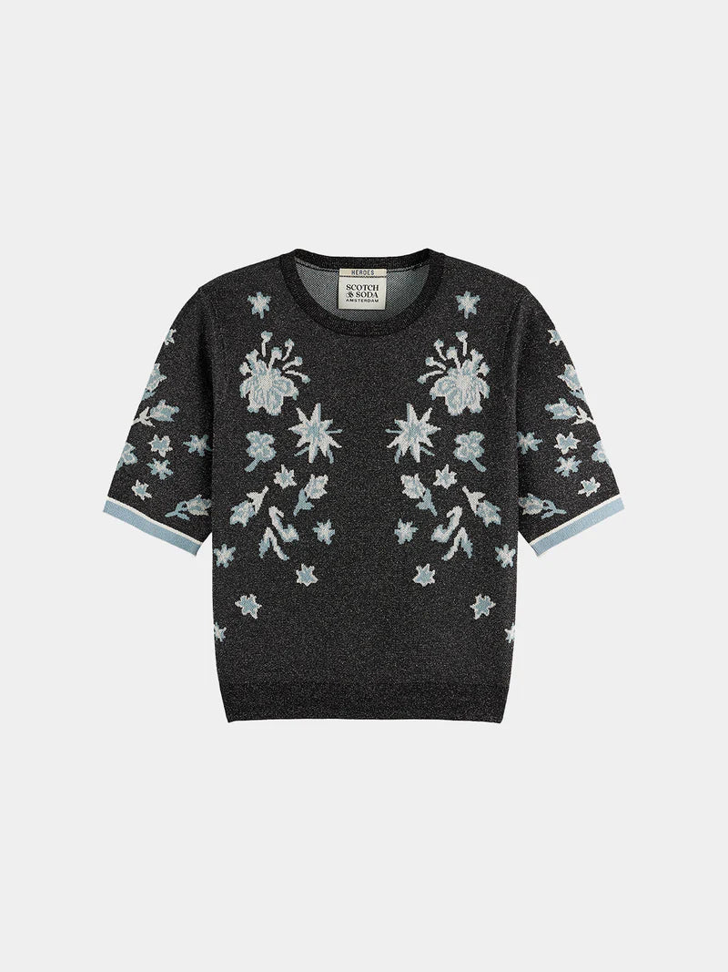 Jacquard short-sleeved top- Meteorite