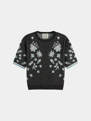Jacquard short-sleeved top- Meteorite