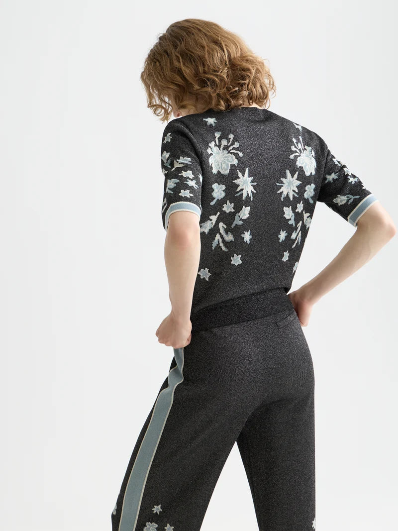 Jacquard short-sleeved top- Meteorite