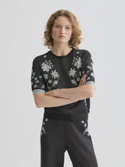 Jacquard short-sleeved top- Meteorite