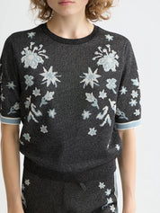 Jacquard short-sleeved top- Meteorite