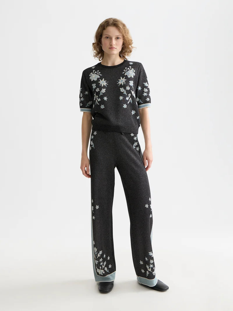 Jacquard short-sleeved top- Meteorite