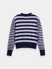 Crewneck cardigan -Sky captain/lavender stripe - Presence Hamilton