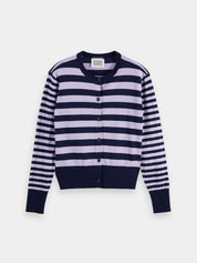 Crewneck cardigan -Sky captain/lavender stripe - Presence Hamilton