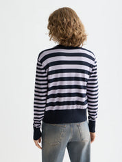 Crewneck cardigan -Sky captain/lavender stripe - Presence Hamilton