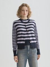 Crewneck cardigan -Sky captain/lavender stripe - Presence Hamilton