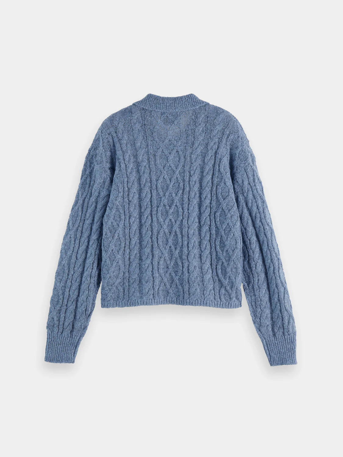 Cable Polo Neck Pullover-  Faded Denim - Presence Hamilton