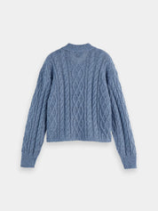 Cable Polo Neck Pullover-  Faded Denim - Presence Hamilton