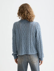 Cable Polo Neck Pullover-  Faded Denim - Presence Hamilton