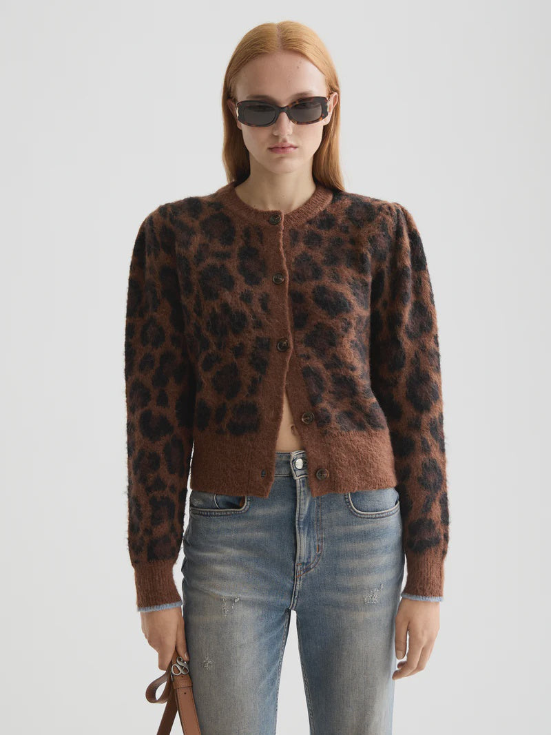 Fuzzy jacquard cardigan -Peace leopard - Presence Hamilton