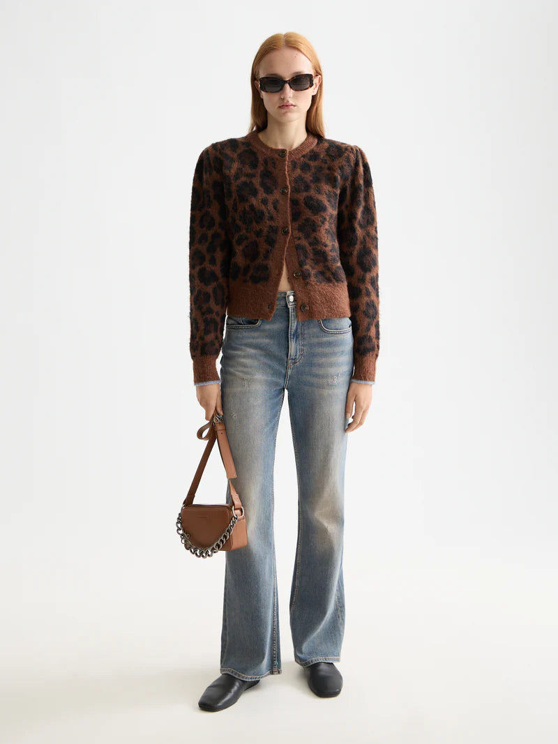 Fuzzy jacquard cardigan -Peace leopard - Presence Hamilton