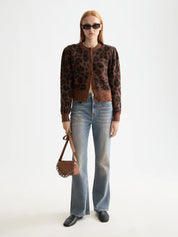Fuzzy jacquard cardigan -Peace leopard - Presence Hamilton