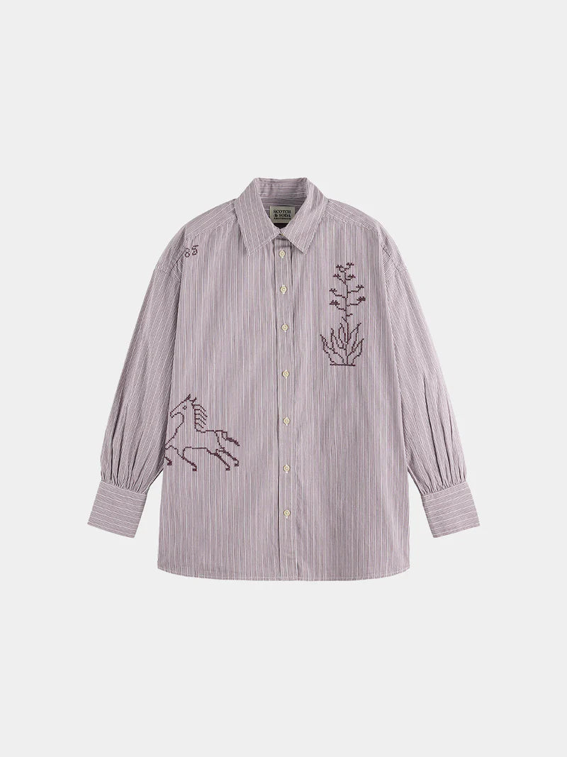 Embroidered girlfriend shirt- Fig Stripe