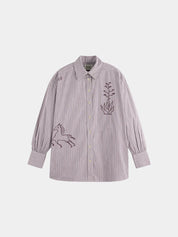 Embroidered girlfriend shirt- Fig Stripe