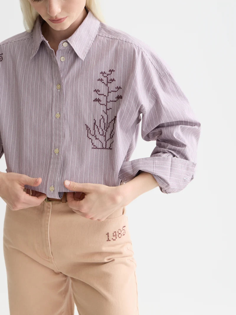 Embroidered girlfriend shirt- Fig Stripe