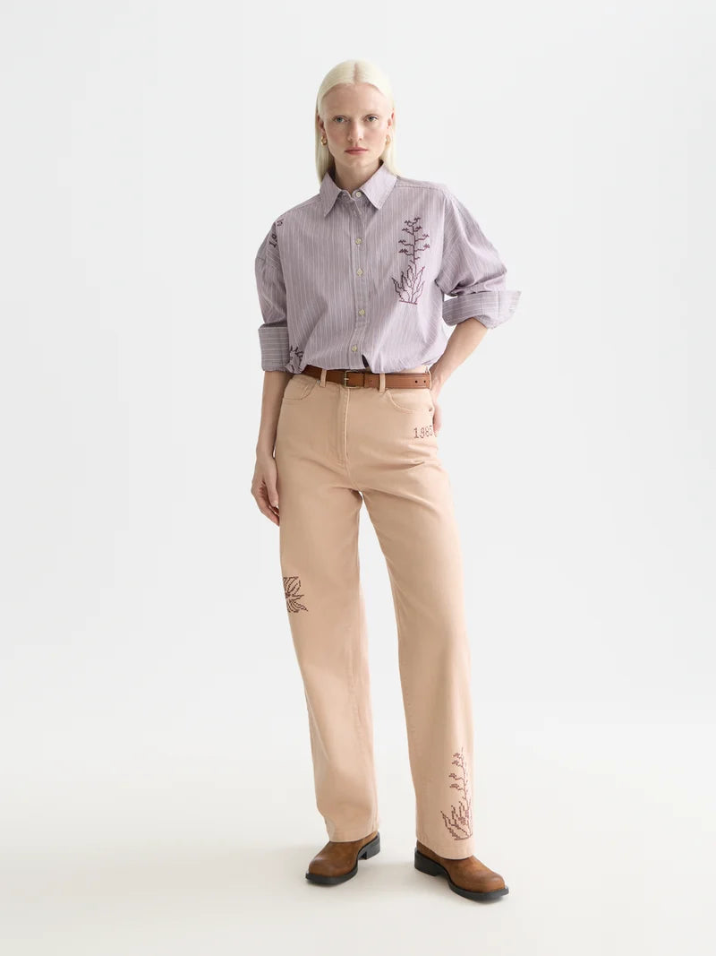 Embroidered girlfriend shirt- Fig Stripe