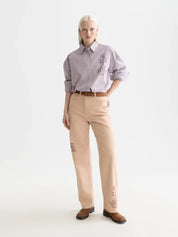 Embroidered girlfriend shirt- Fig Stripe