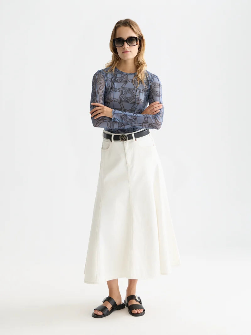 Denim maxi skirt -Stardust white