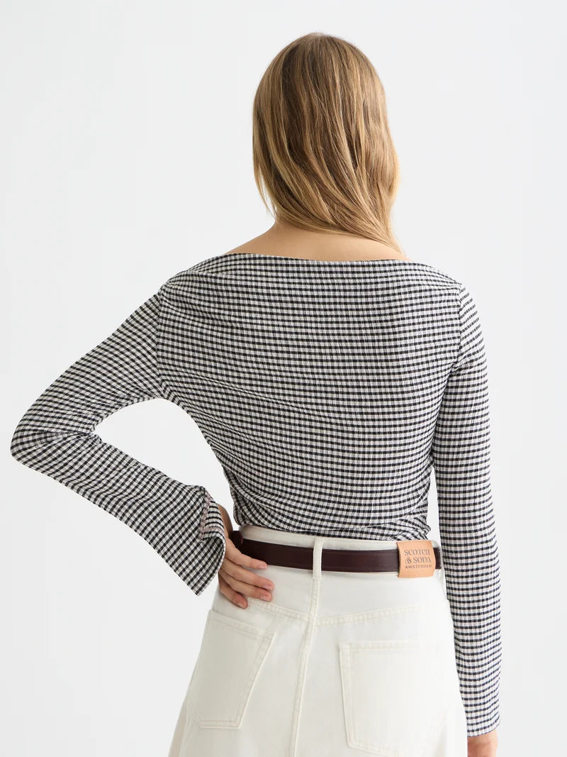 Gingham long-sleeved t-shirt