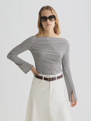 Gingham long-sleeved t-shirt