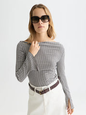 Gingham long-sleeved t-shirt