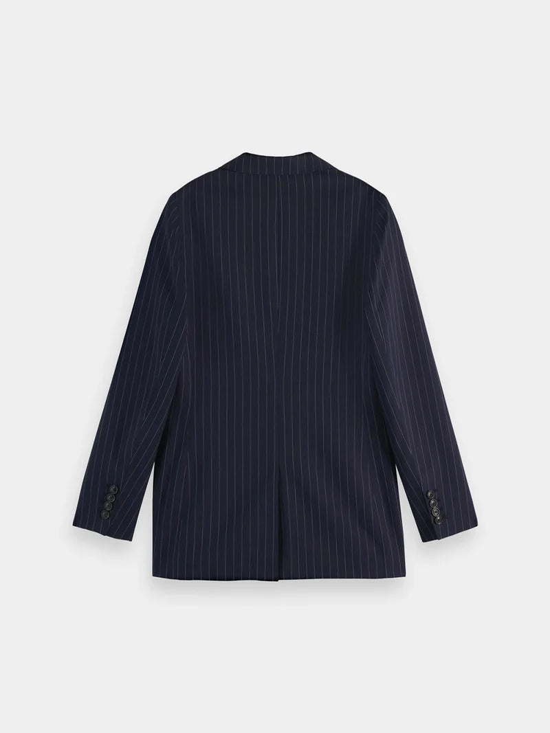 Single-breasted fitted blazer-Night Blue Pinstripe