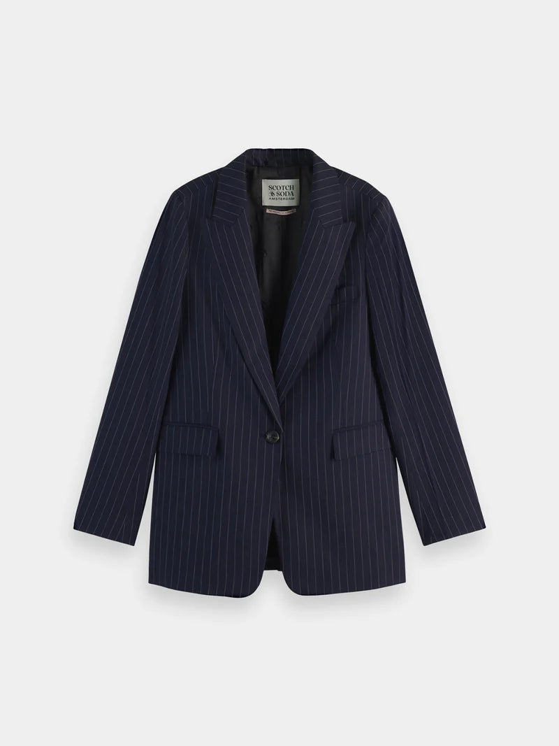 Single-breasted fitted blazer-Night Blue Pinstripe