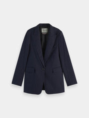 Single-breasted fitted blazer-Night Blue Pinstripe